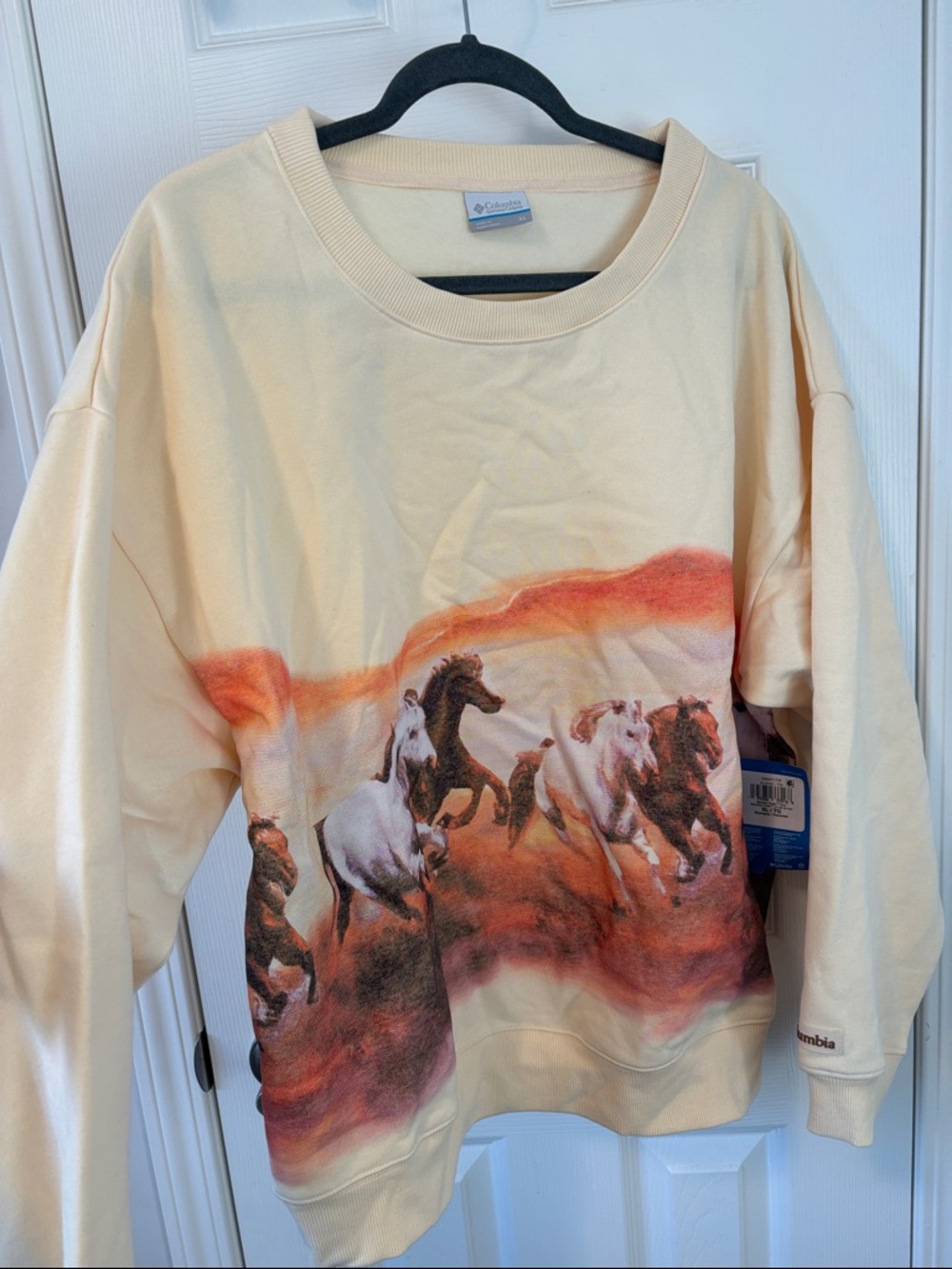 Columbia Cream Sweatshirt with Running Horse Graphic